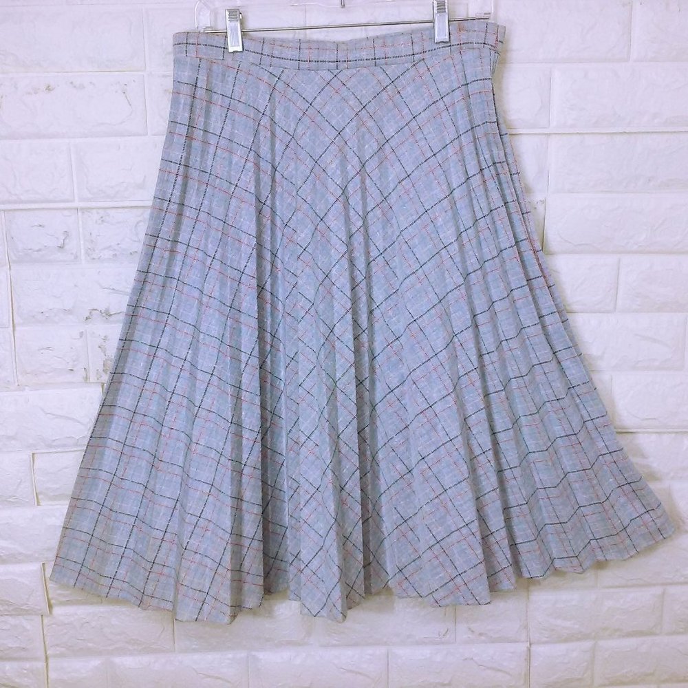 Vintage 70s KoKo Knits California Pleated Skirt (14) Plaid Checked Comfort Waist
